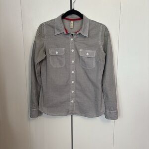 White and Navy Blue Gingham Button-Up Shirt